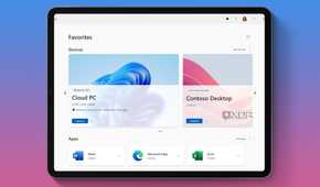 The Windows app running on an iPad Pro against a gradient.