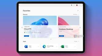 The Windows app running on an iPad Pro against a gradient.