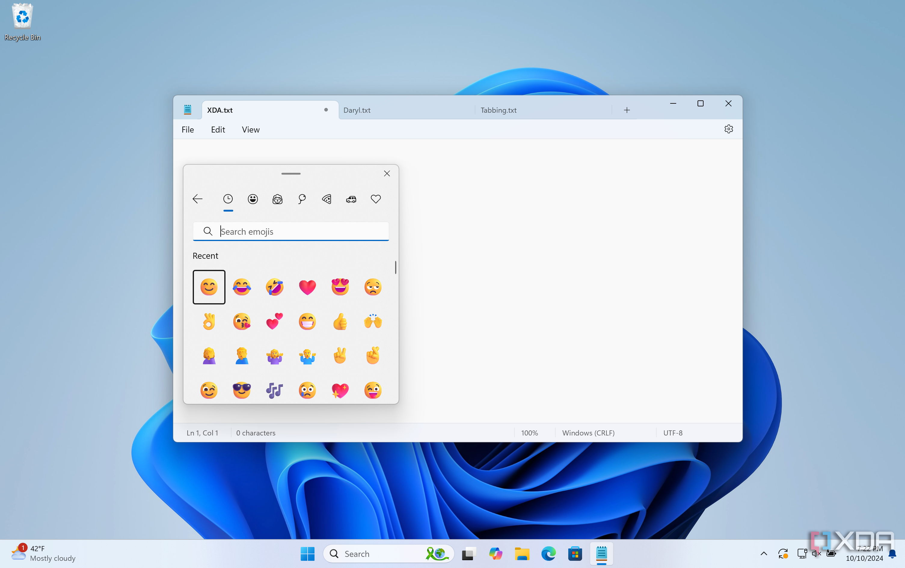 Using Emojis in Windows Notepad