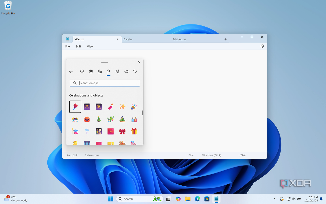 Using Object Emojis in Windows Notepad