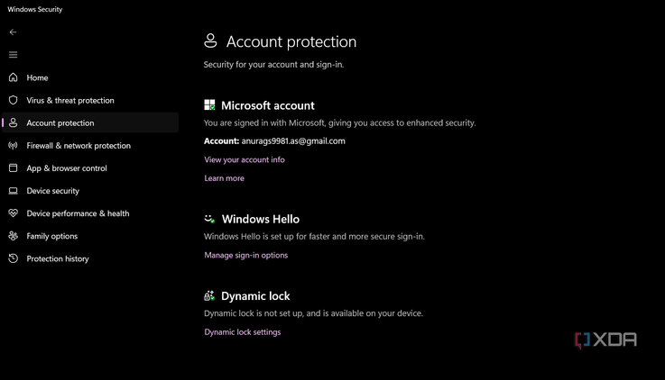 Screenshot showing windows security account protection