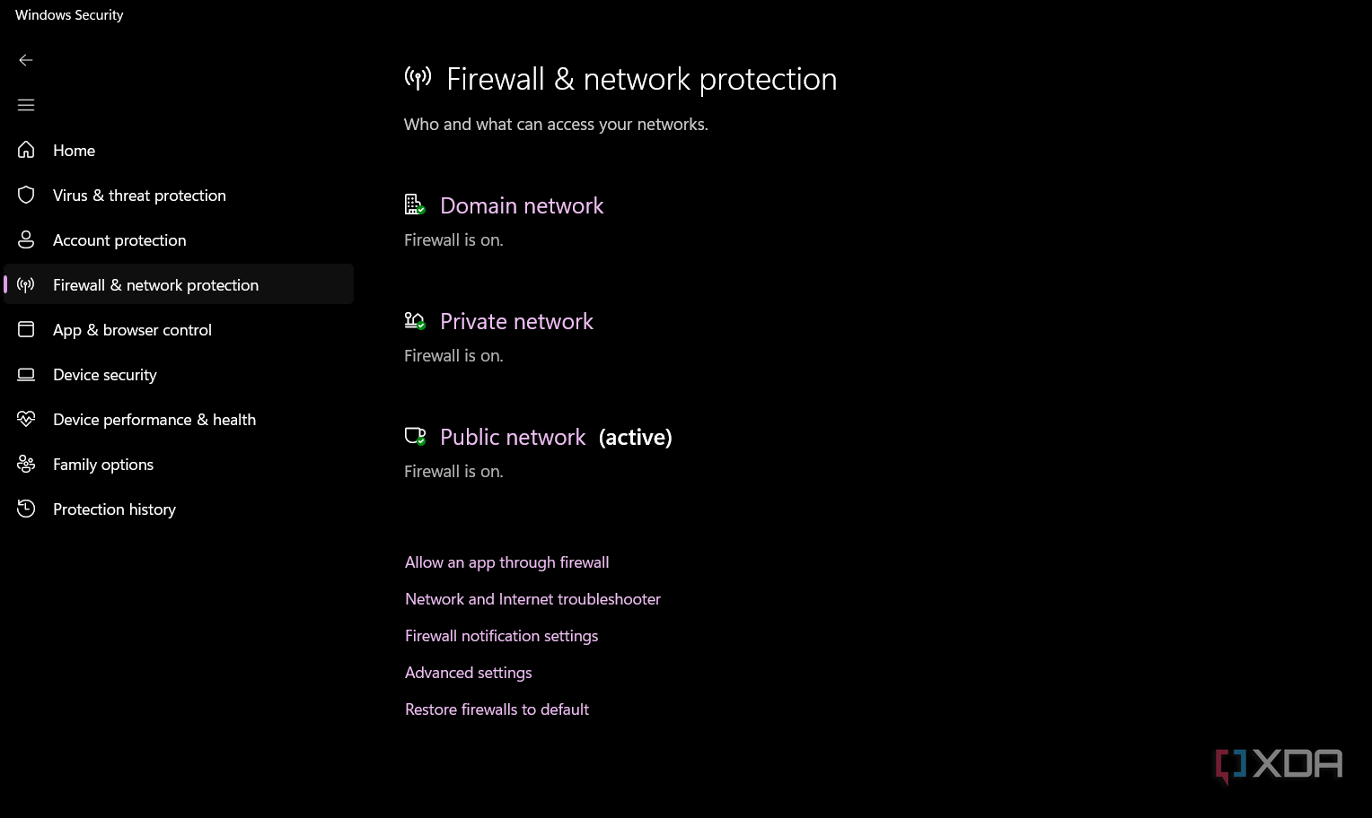 Screenshot showing windows security firewall