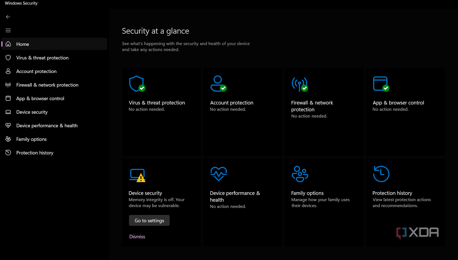 Screenshot showing Windows Security home page