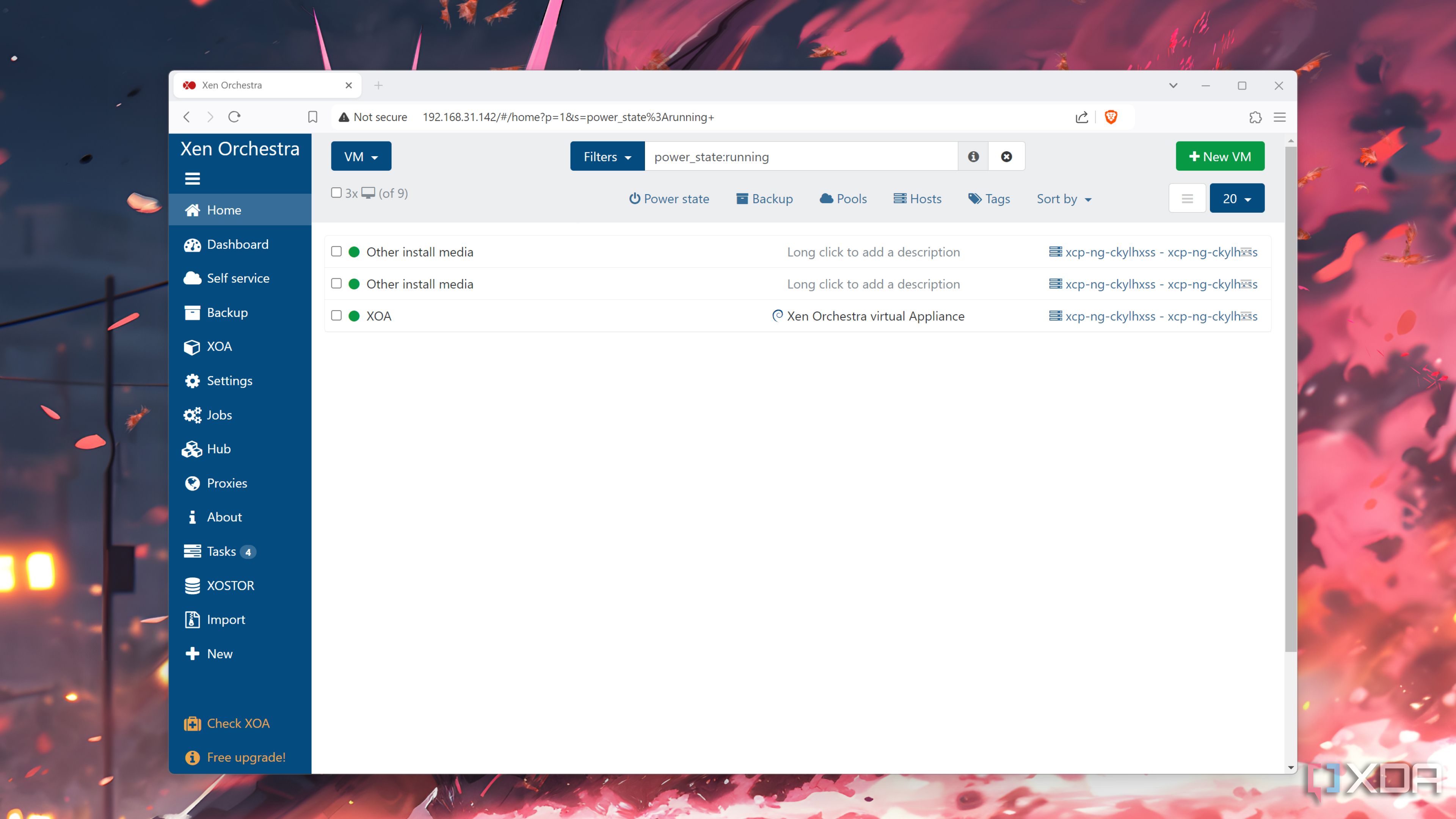 The XCP-ng dashboard