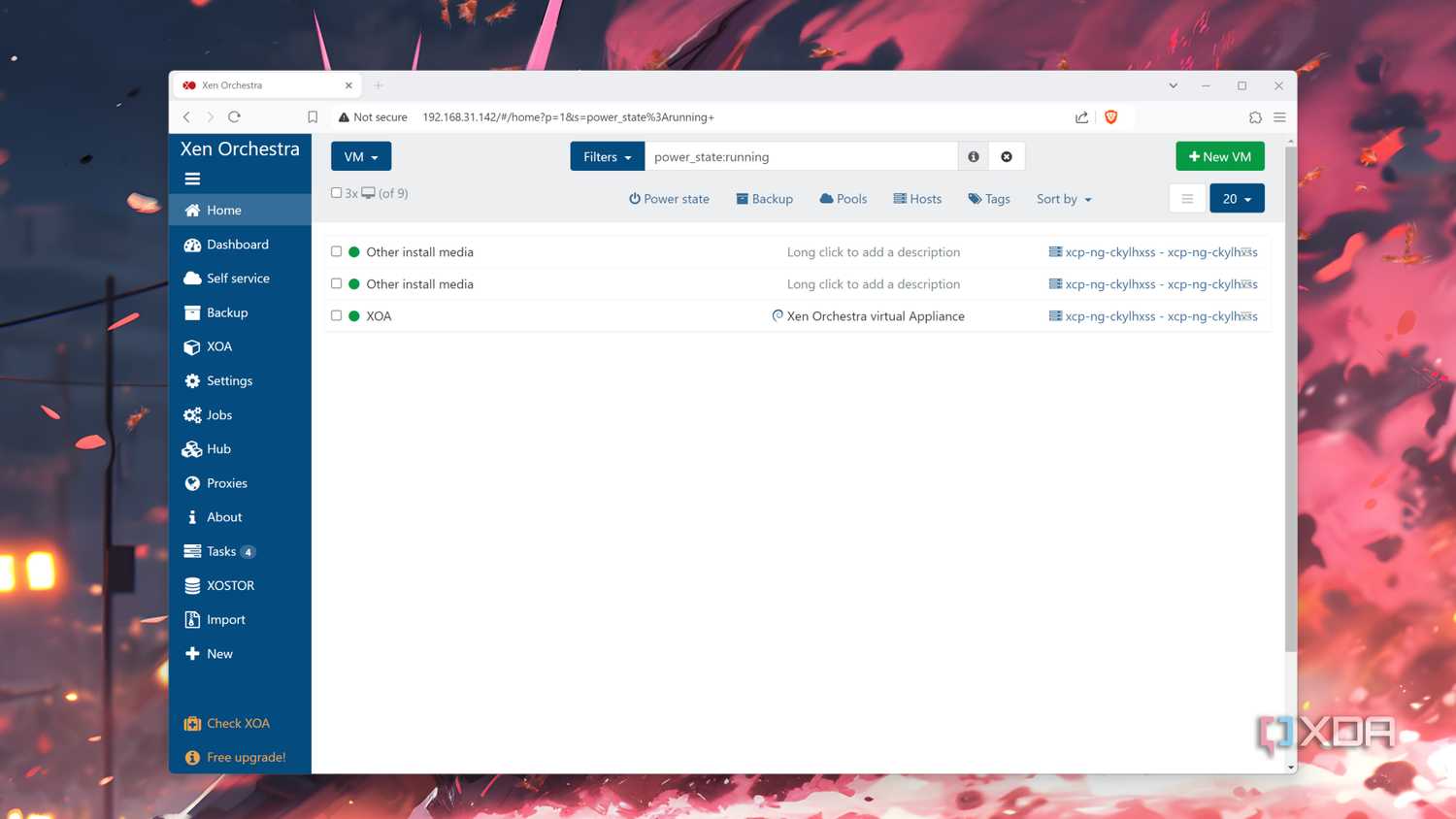 The XCP-ng dashboard
