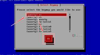Choosing the keymap on the XCP-ng installation wizard