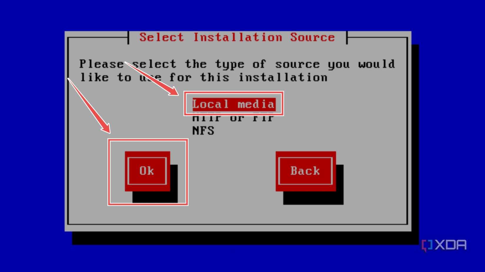 Picking Local media at the XCP-ng installation wizard