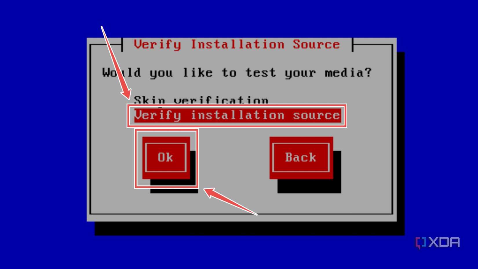 Verifying the bootable USB drive at the XCP-ng installation wizard