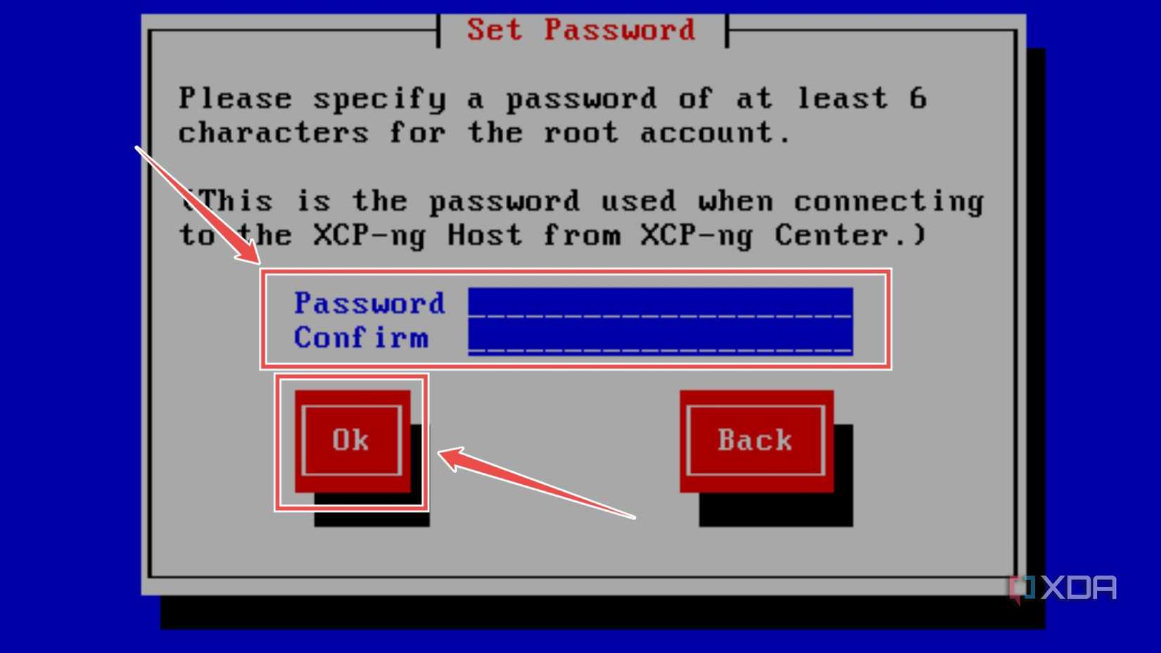 Setting a password in the XCP-ng installation wizard