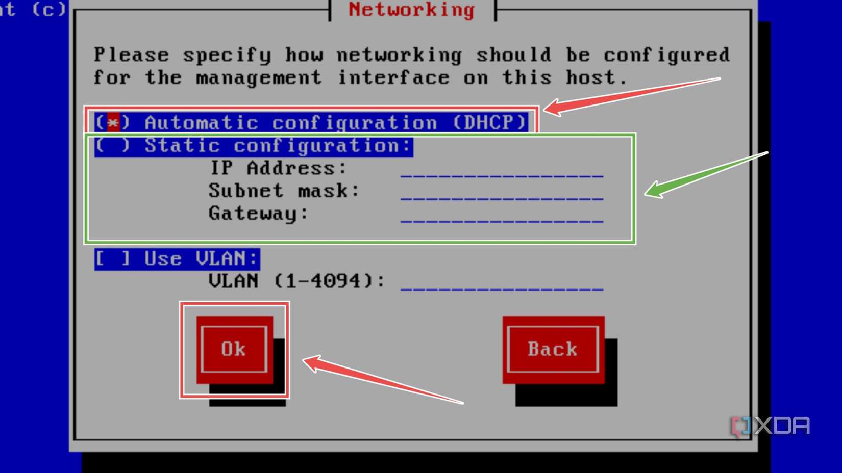 Choosing the Networking settings in the XCP-ng installation wizard