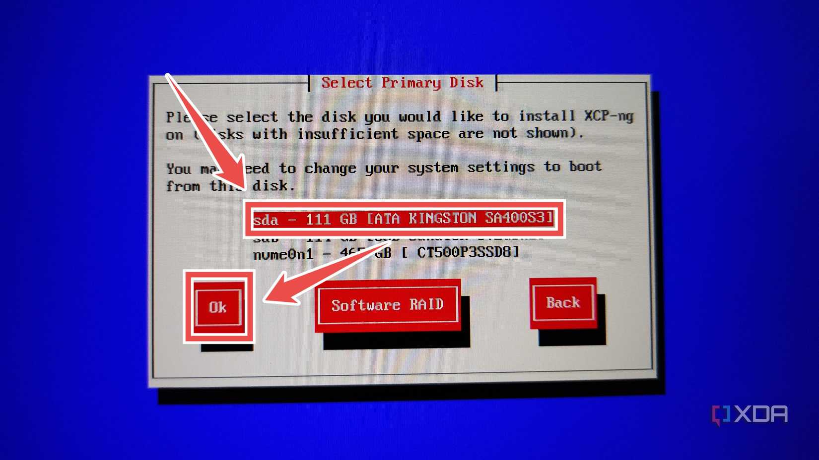 Selecting the primary disk in XCP-ng