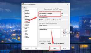 Creating a PuTTY session to log into the XCP-ng host machine