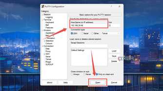 Creating a PuTTY session to log into the XCP-ng host machine