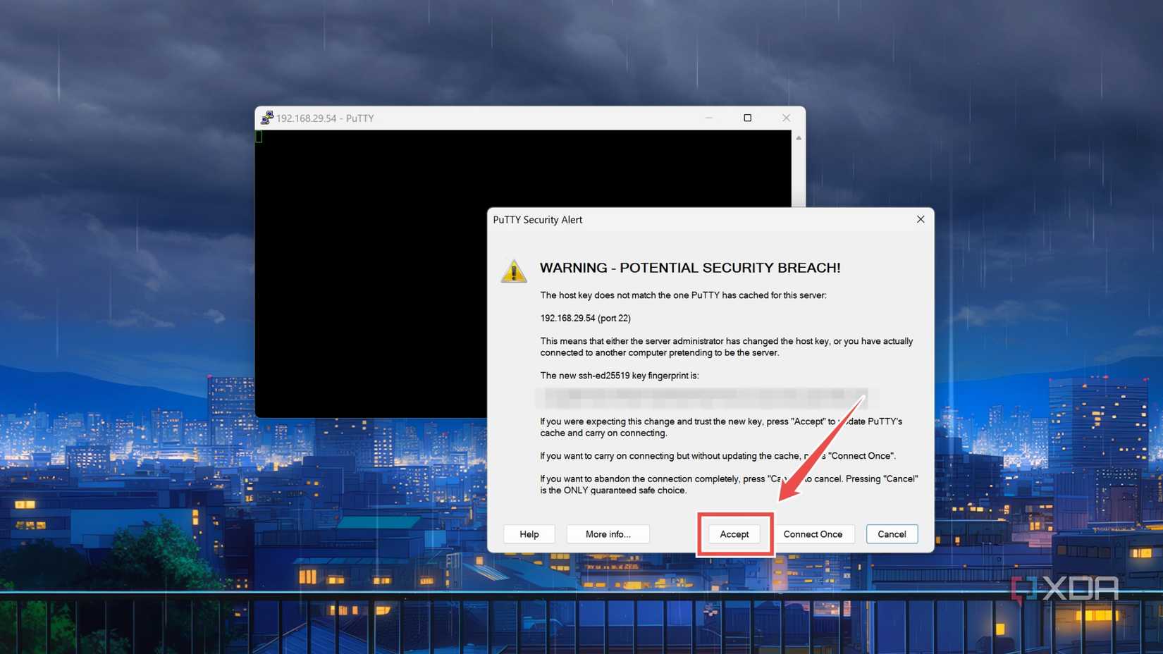 Accepting the security risk in PuTTY