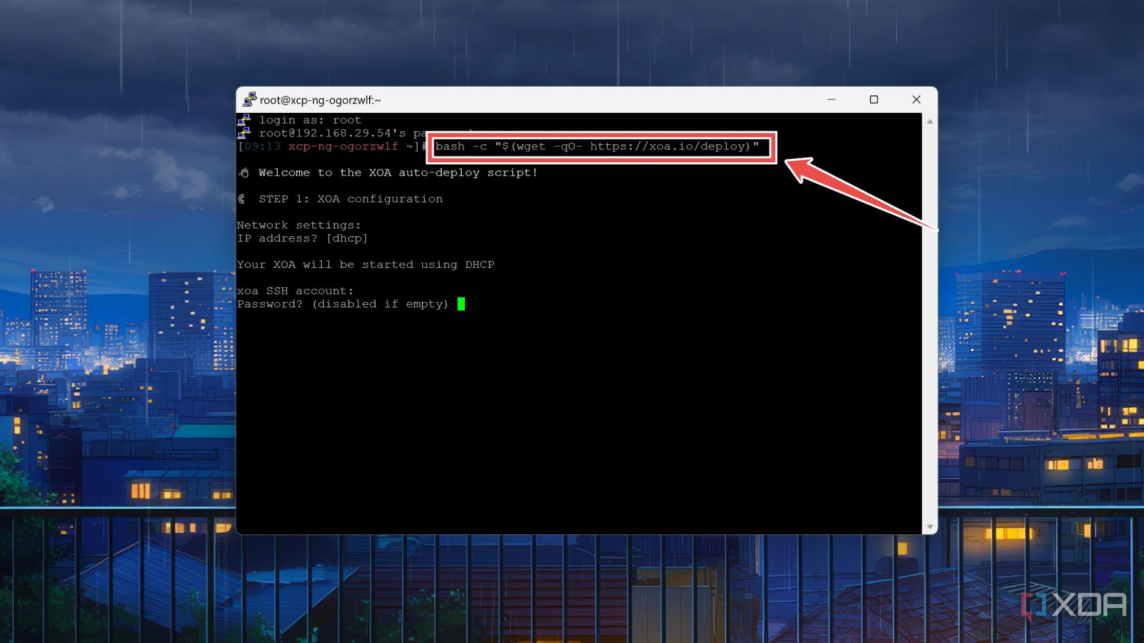 The command to install an XOA VM