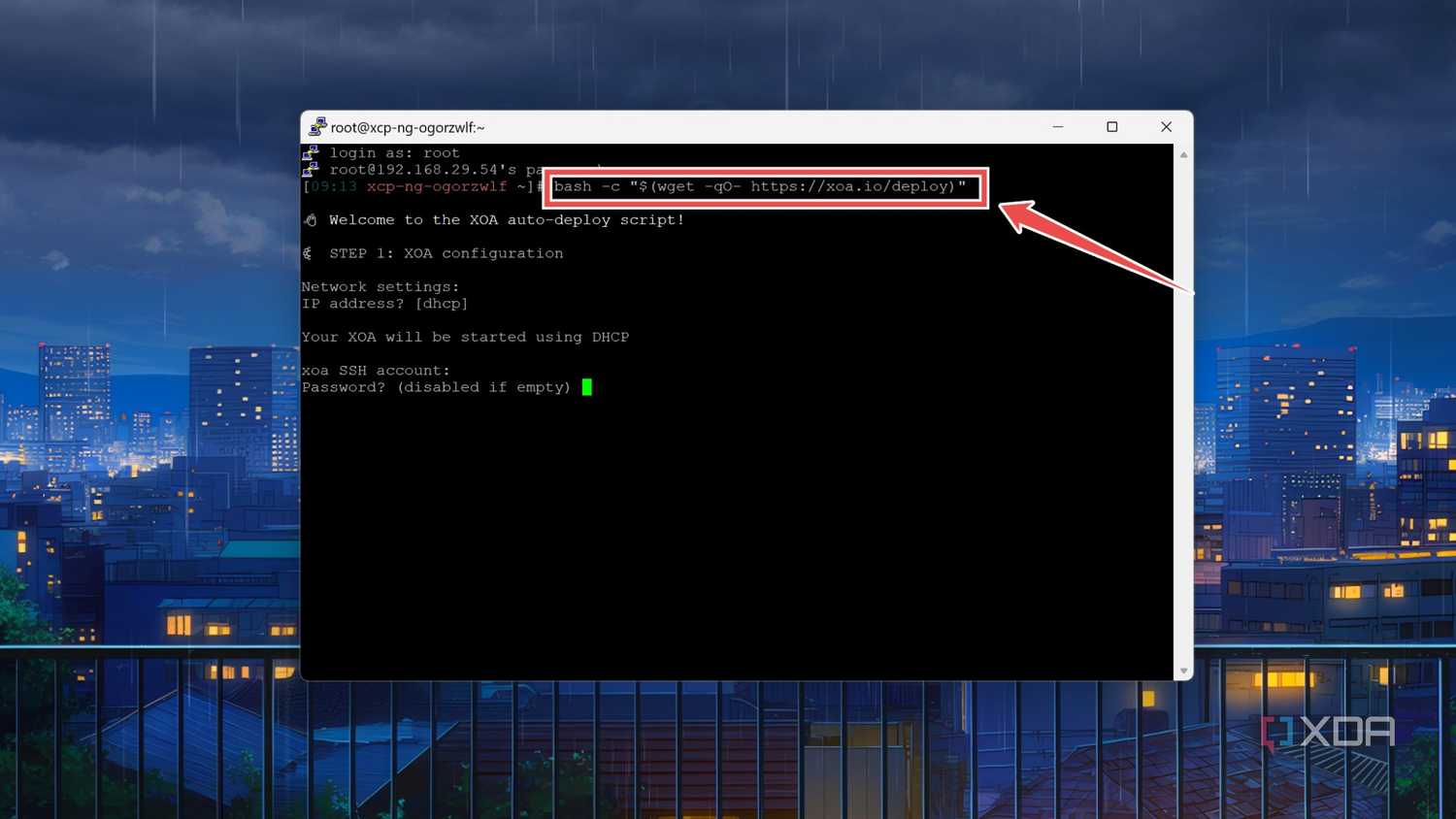 The command to install an XOA VM
