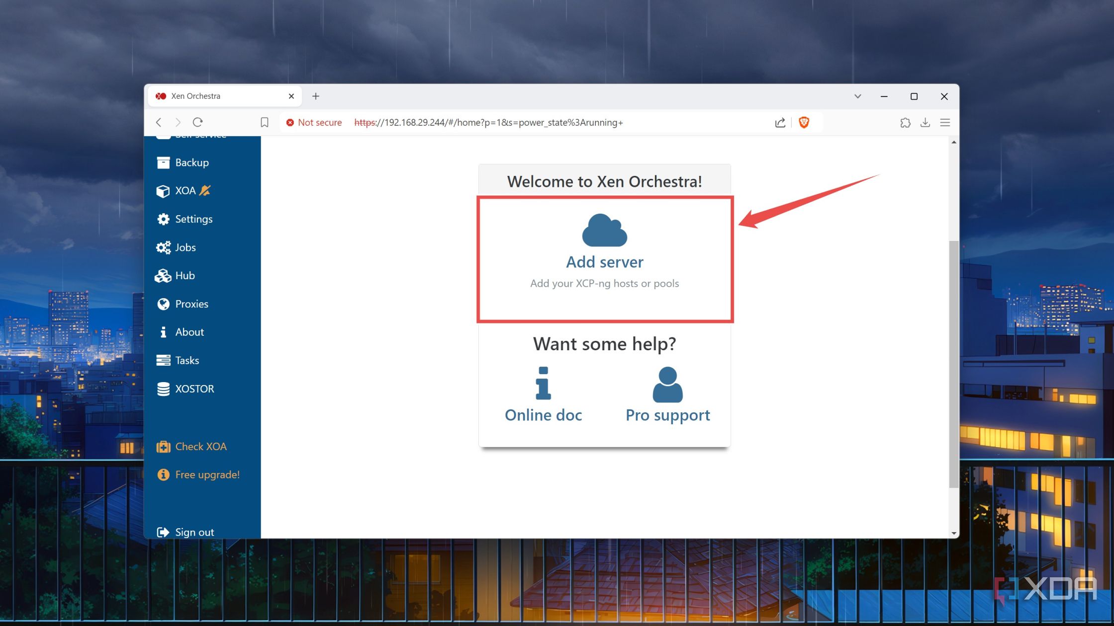 The Add server button on the XCP-ng web UI