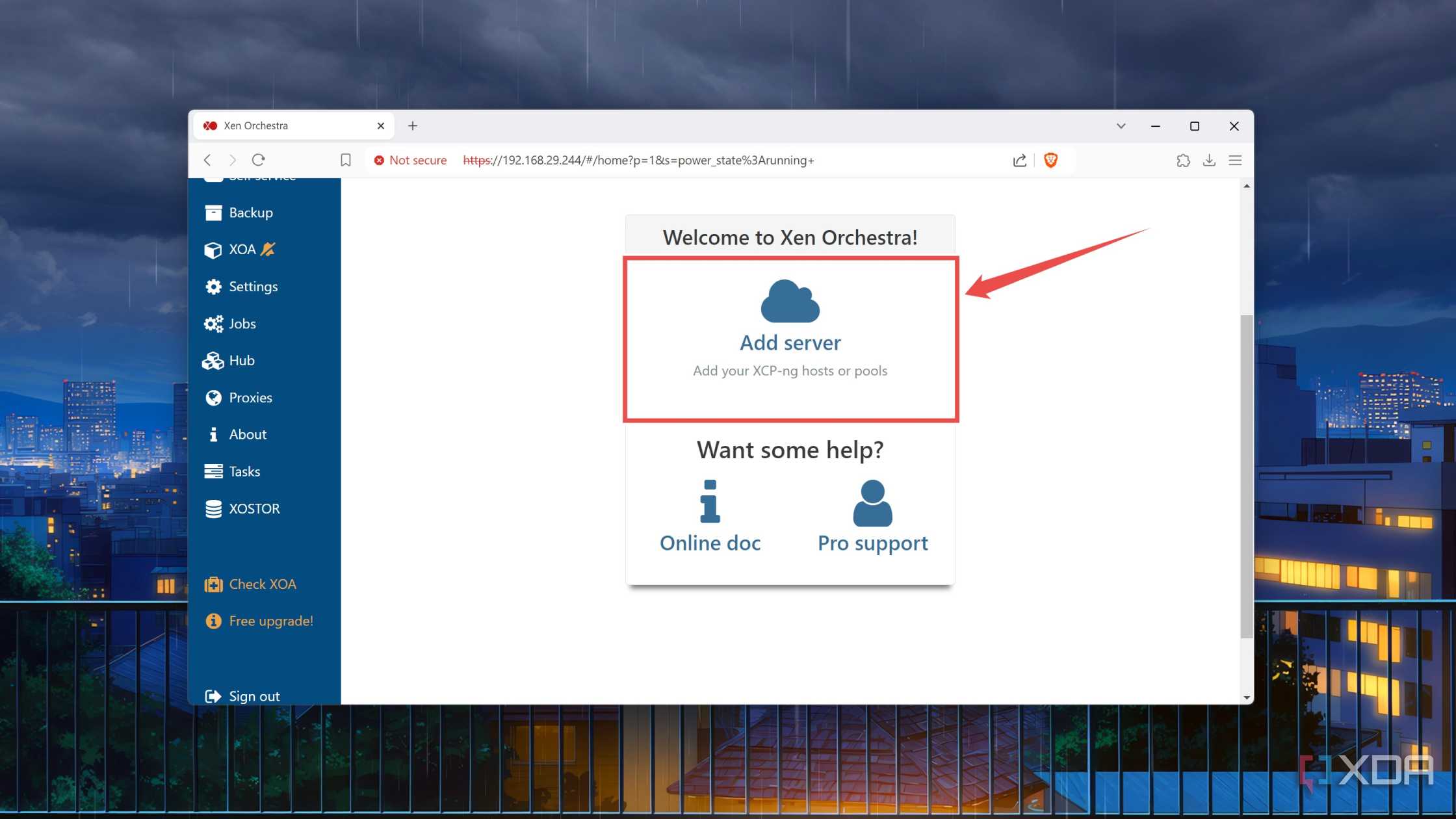 The Add server button on the XCP-ng web UI