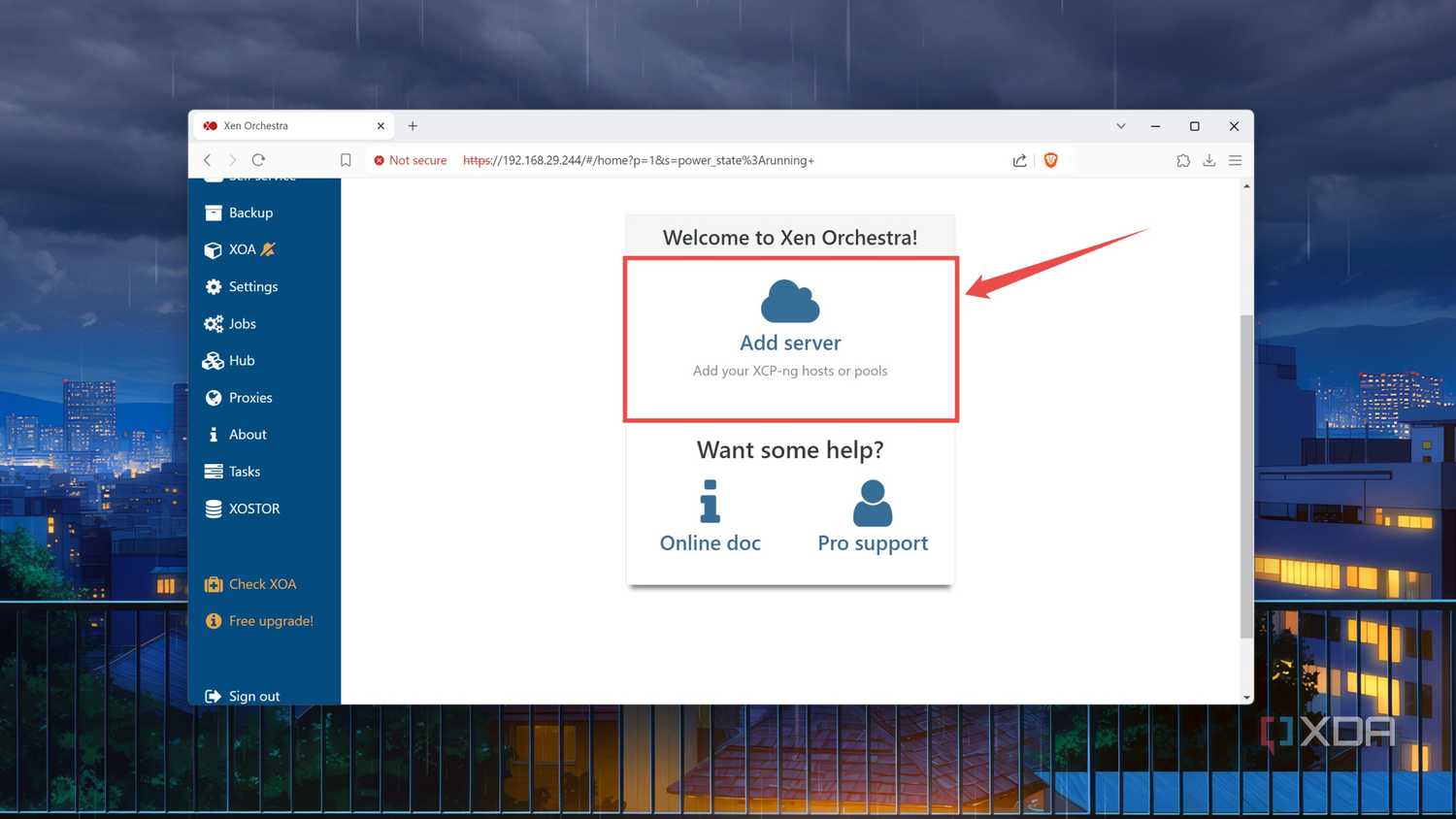 The Add server button on the XCP-ng web UI