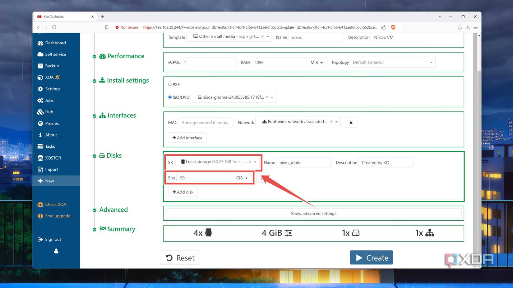 Adding storage to a VM in the XCP-ng web UI