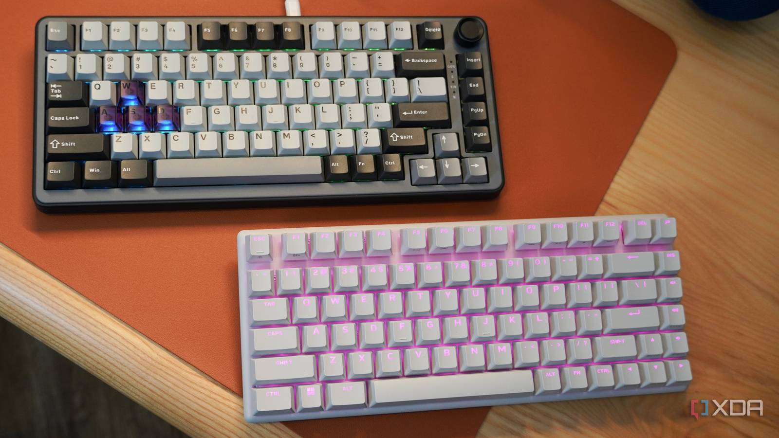 The Yunzii RT75 (top) next to an Alienware Pro Wireless Gaming Keyboard (right).
