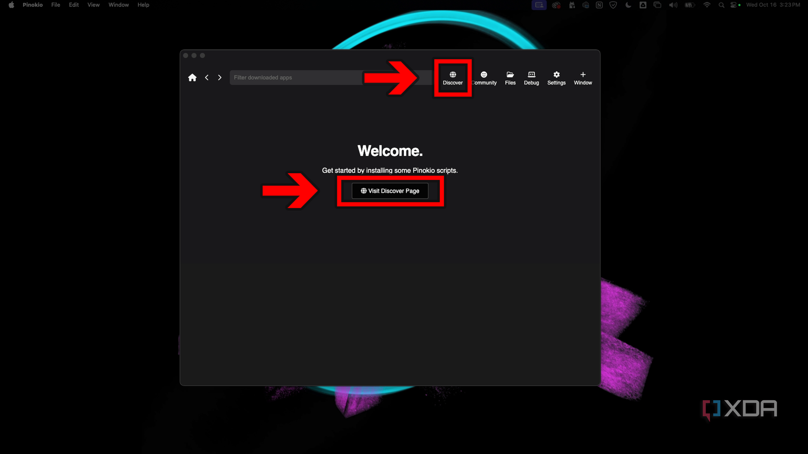 Click one of the discover buttons on the Pinokio welcome page