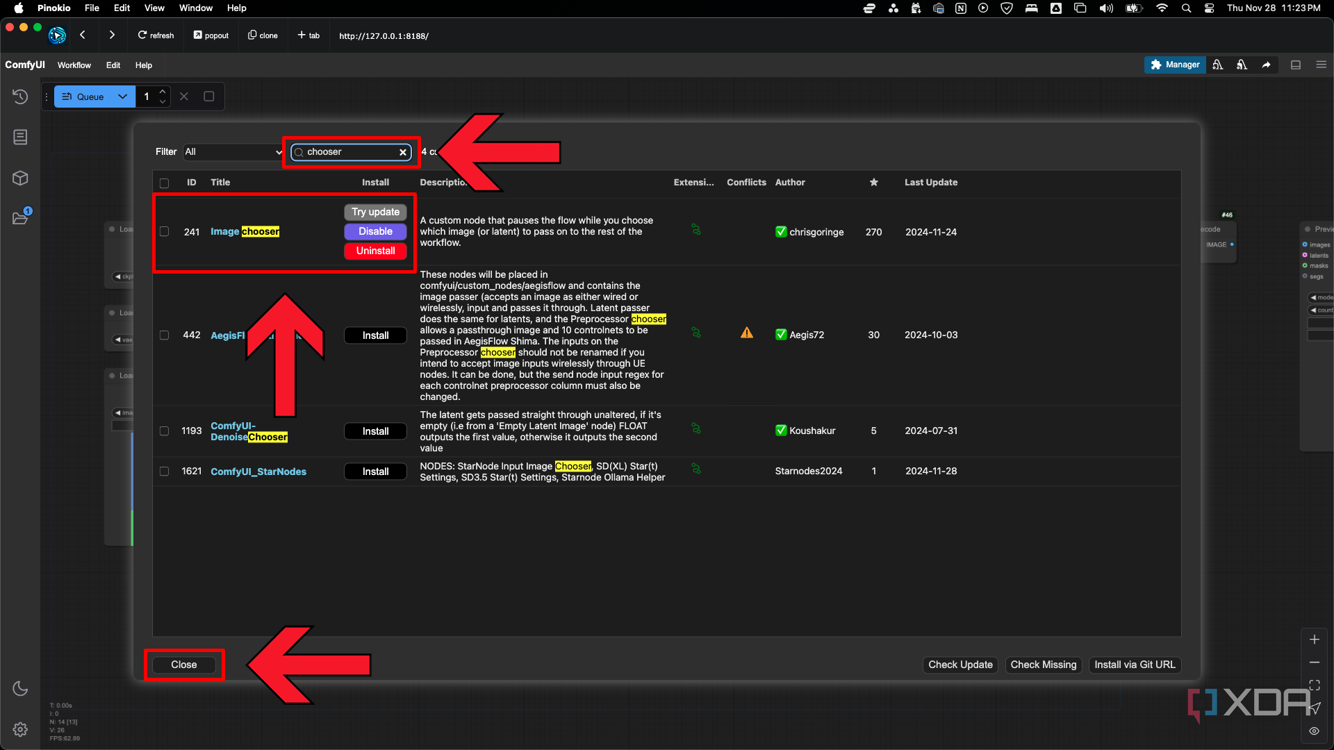 Install the Image Chooser custom node in ComfyUI custom nodes manager