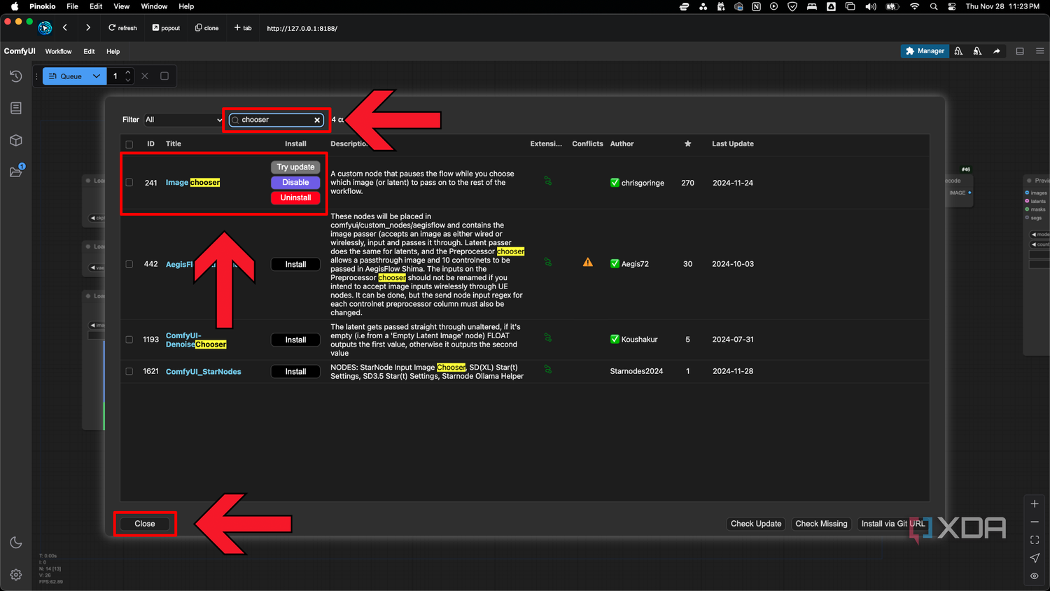 Install the Image Chooser custom node in ComfyUI custom nodes manager