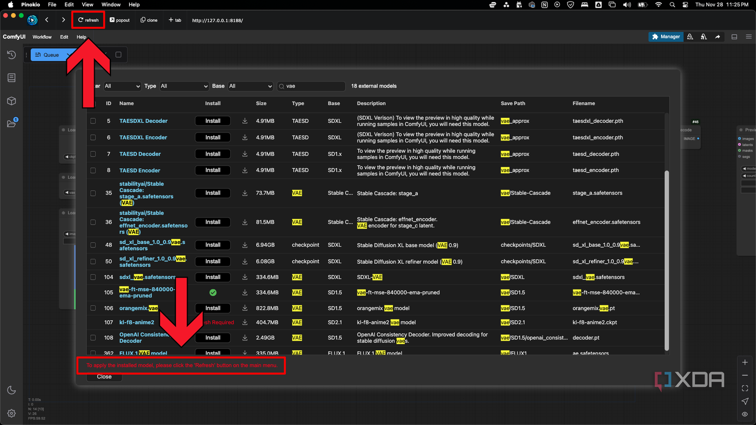 Refresh the page in ComfyUI Pinokio or Web Browser