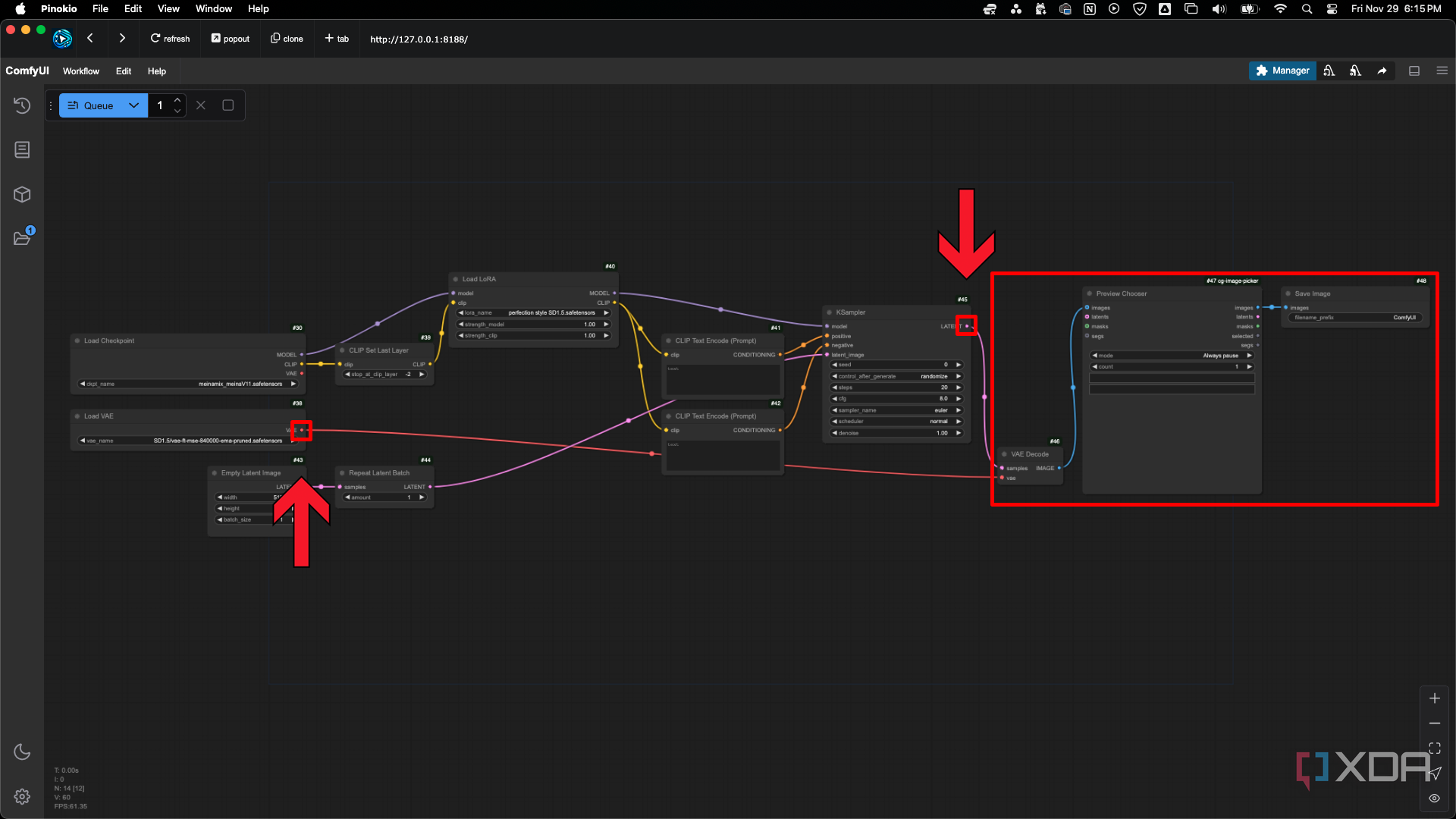 Add and connect the VAE Decode, Preview Chooser, and Save Image nodes in ComfyUI