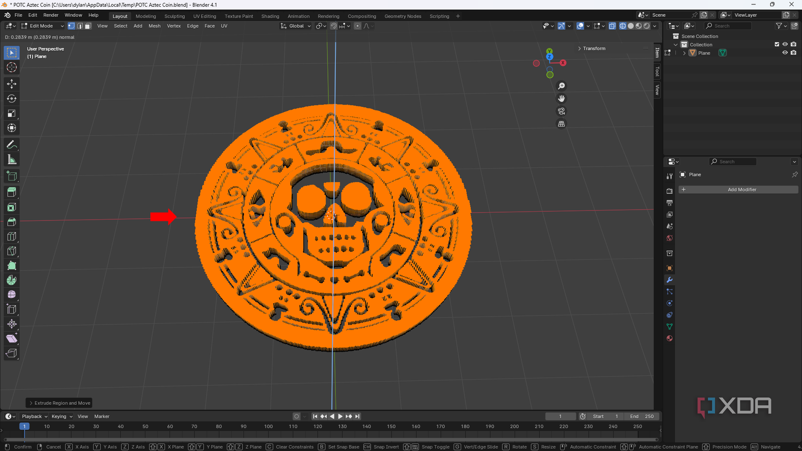 Extruding the model