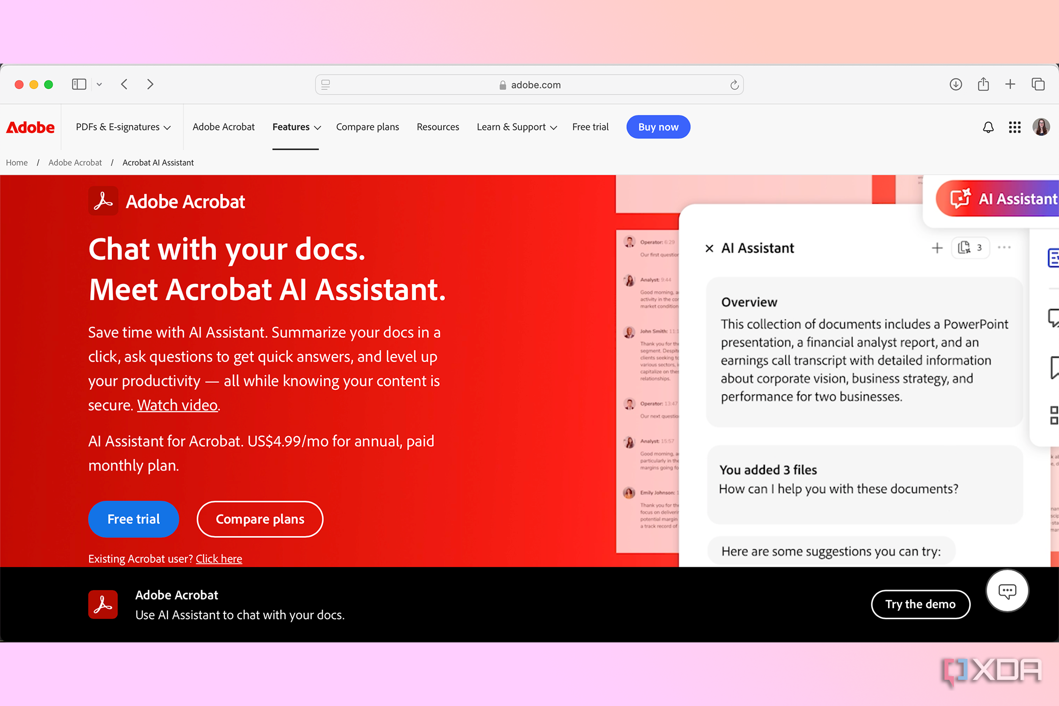 Adobe Acorbat AI Assistant homepage