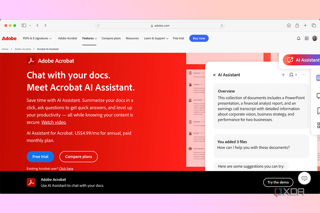Adobe Acorbat AI Assistant homepage