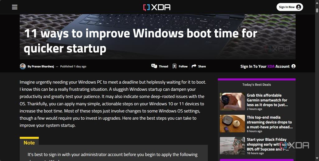An article without enabling Just Read extension