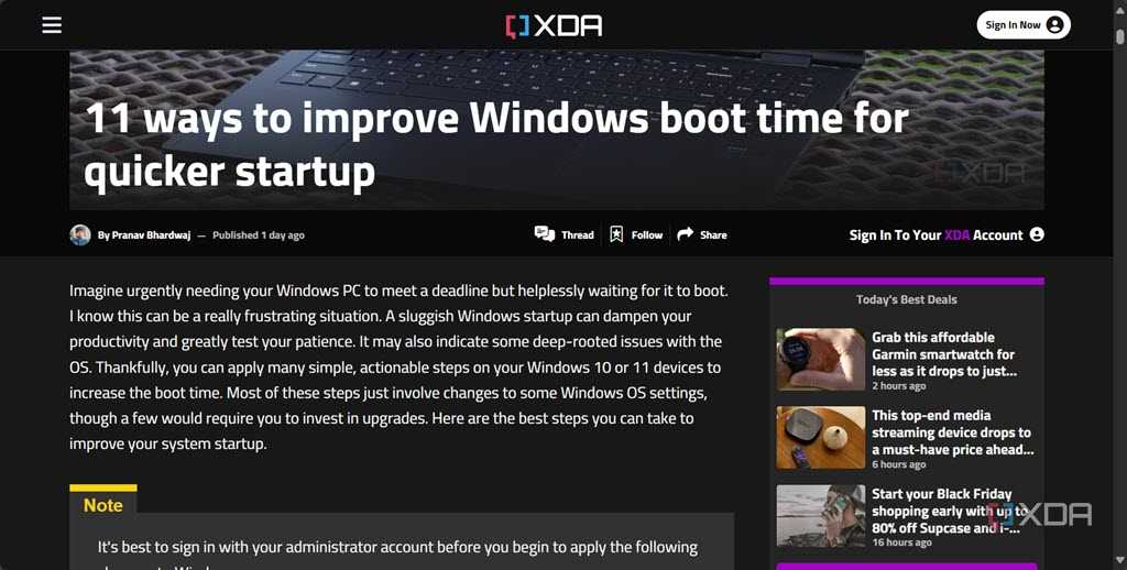 An article without enabling Just Read extension