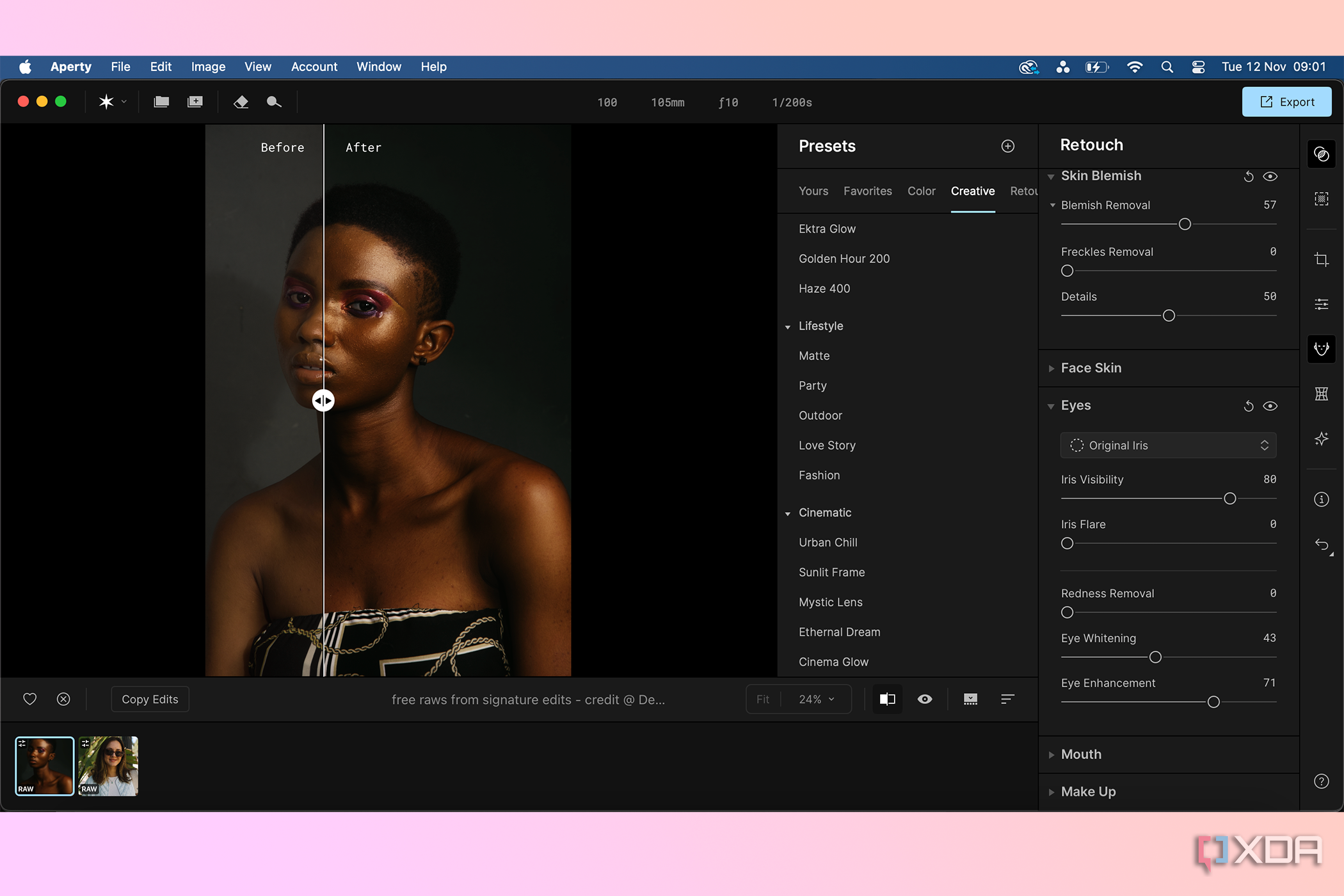 Aperty photo portrait editor with before and after