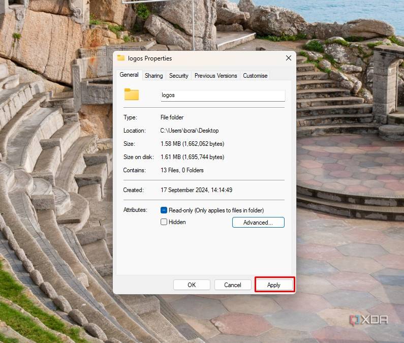 image showing apply settings on folder options