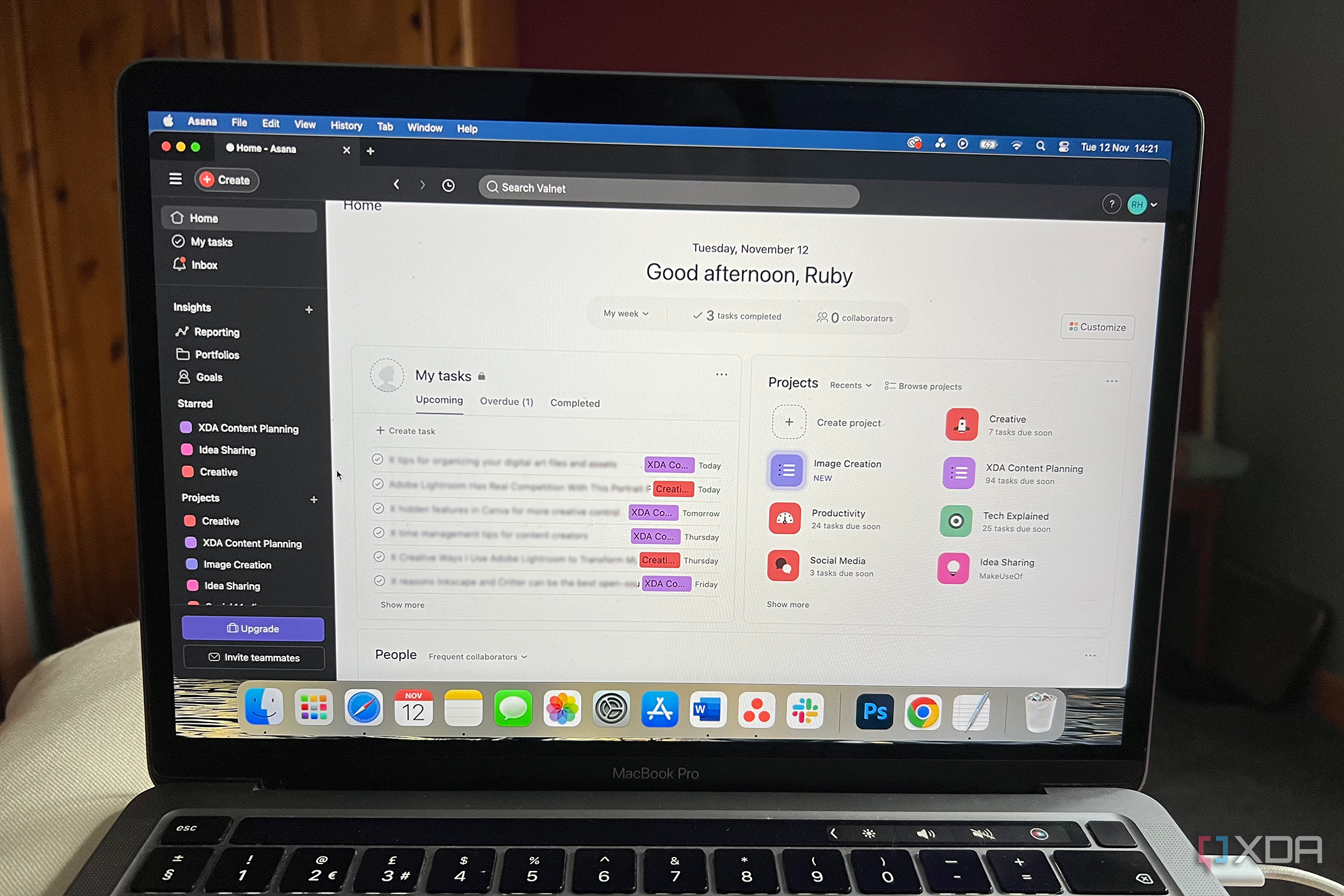 Asana content management system personal homepage
