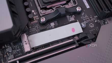 Thermal pad at the base of the main M.2 slot on the ASUS ROG Crosshair X670E Crosshair Hero motherboard