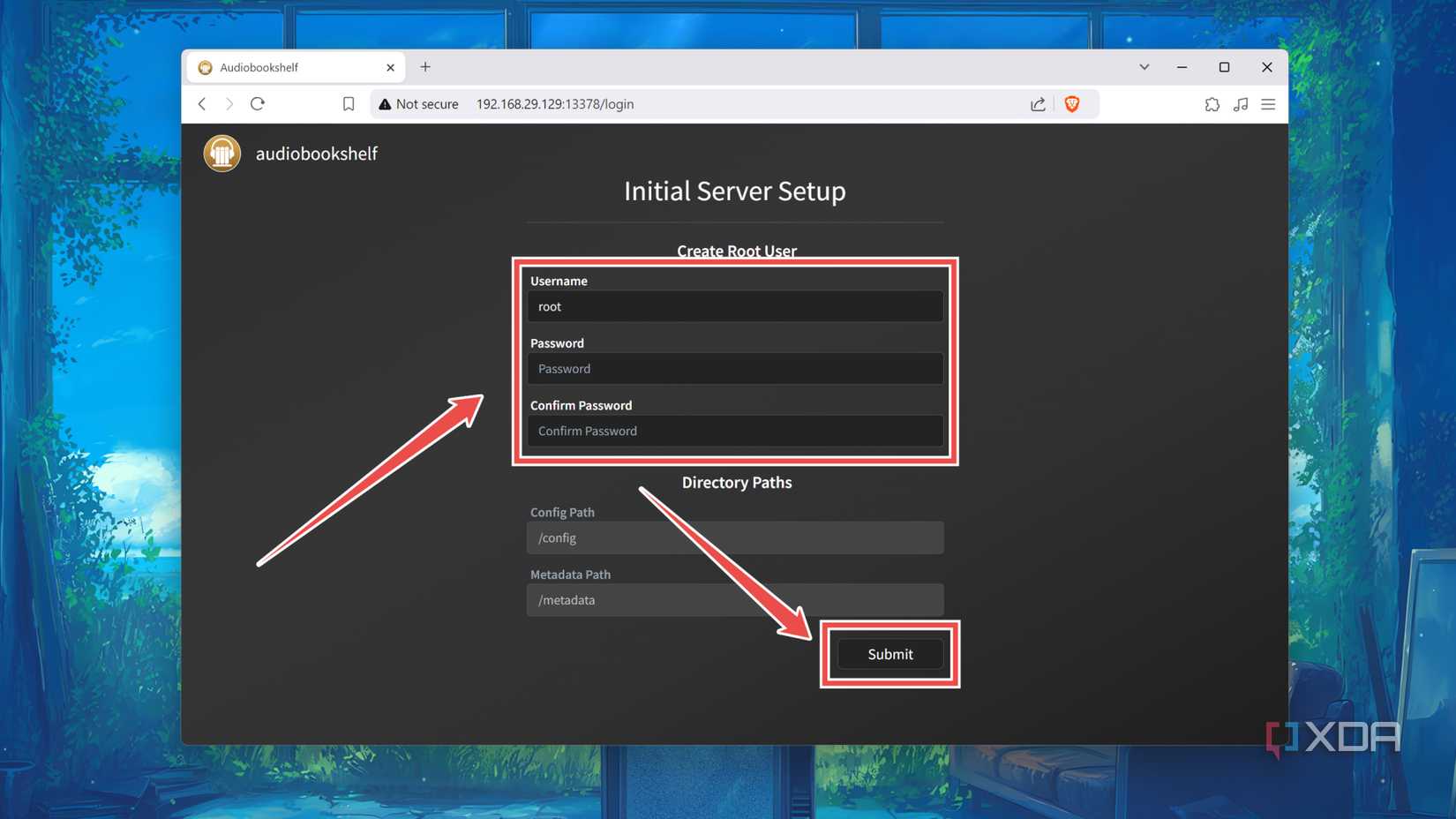 Creating a root user in the Audiobookshelf web UI