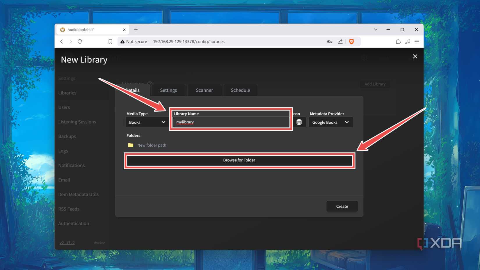 Adding a new Book library in the Audiobookshelf web UI