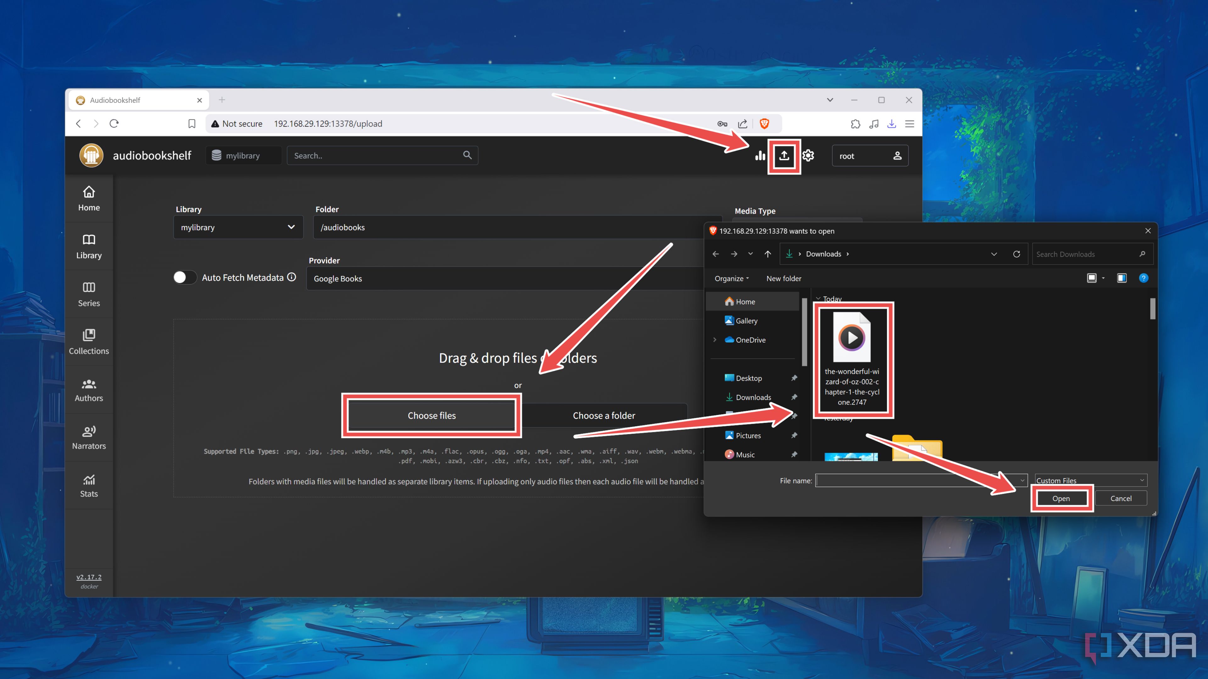 Adding e-books and audiobooks to the Audiobookshelf web UI