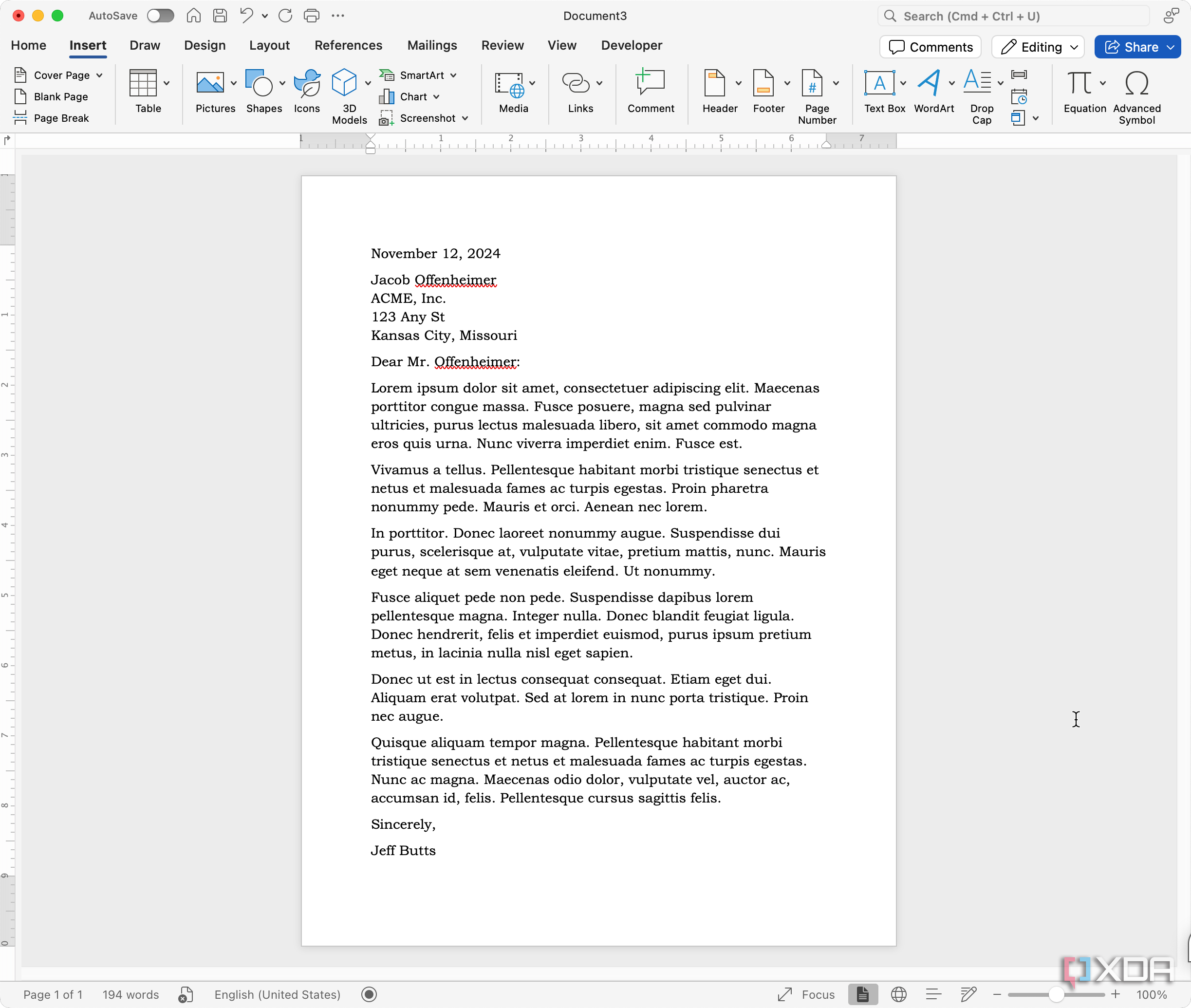 Automatic date and time inserted into Word document