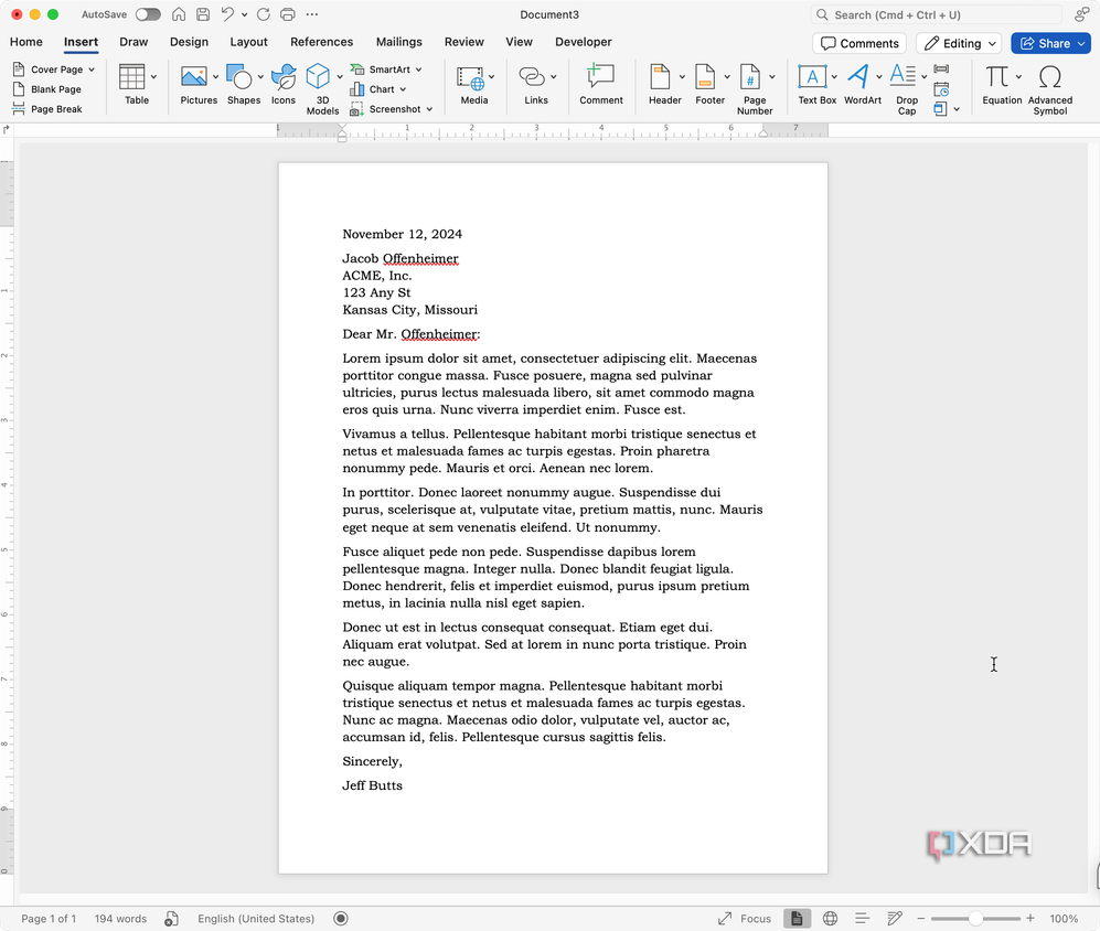 Automatic date and time inserted into Word document