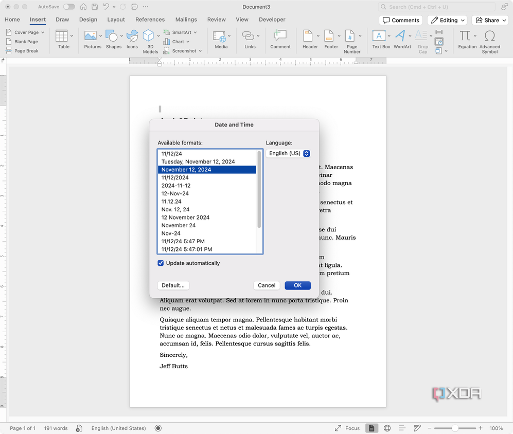 Choosing the date and time format
