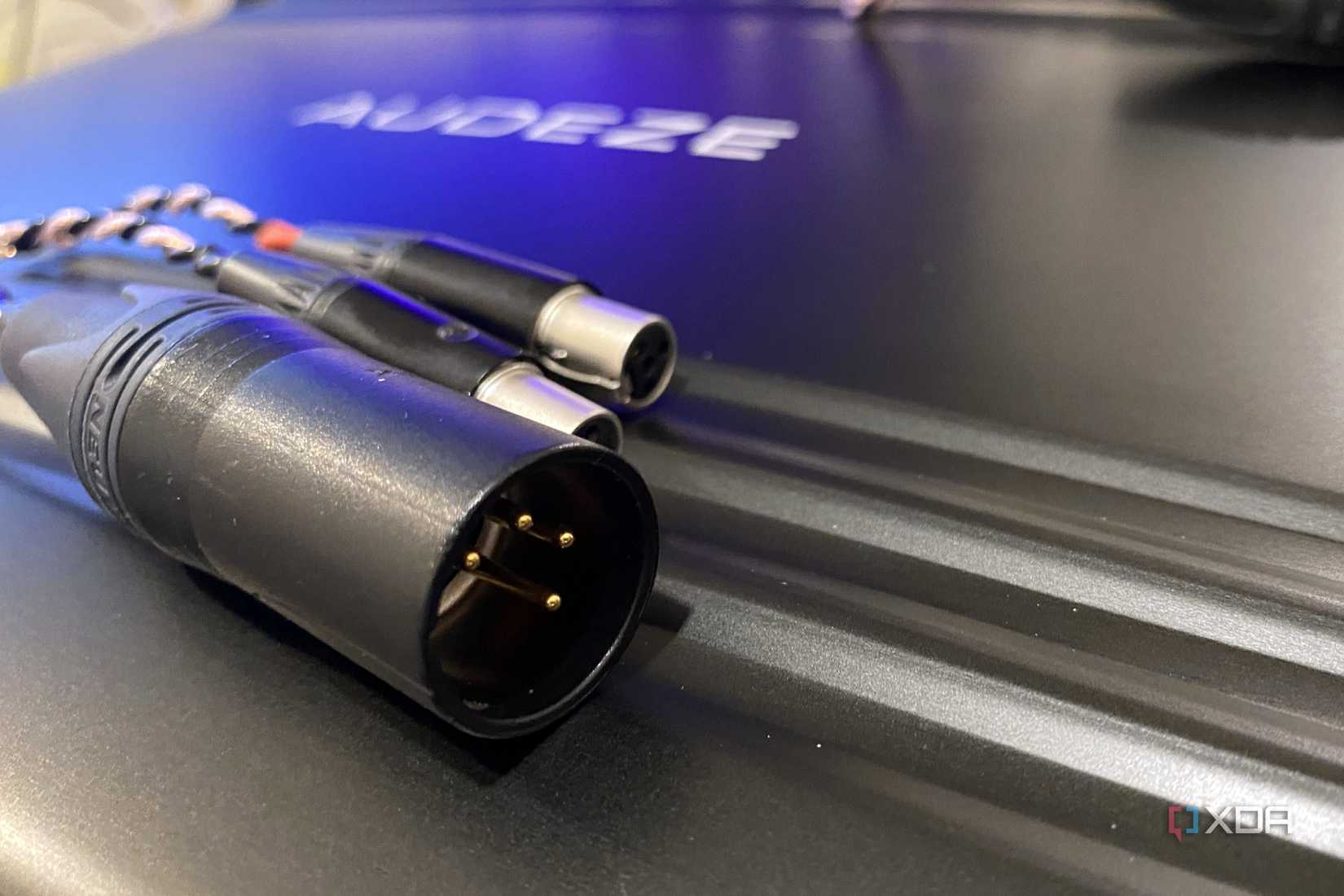 closeup of balanced headphone cable ends
