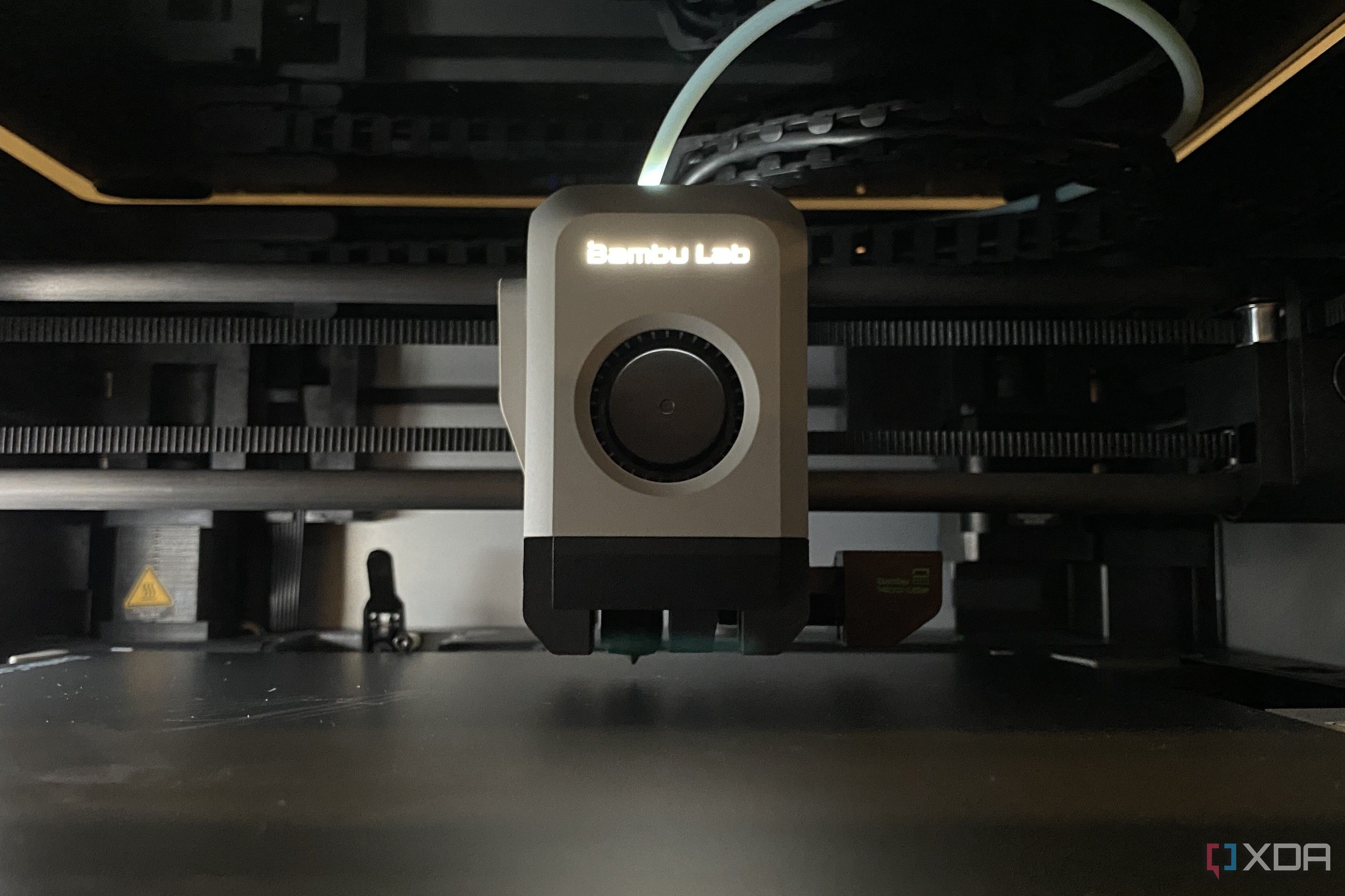 print head of the bambu labs x1c 3d printer about to start printing