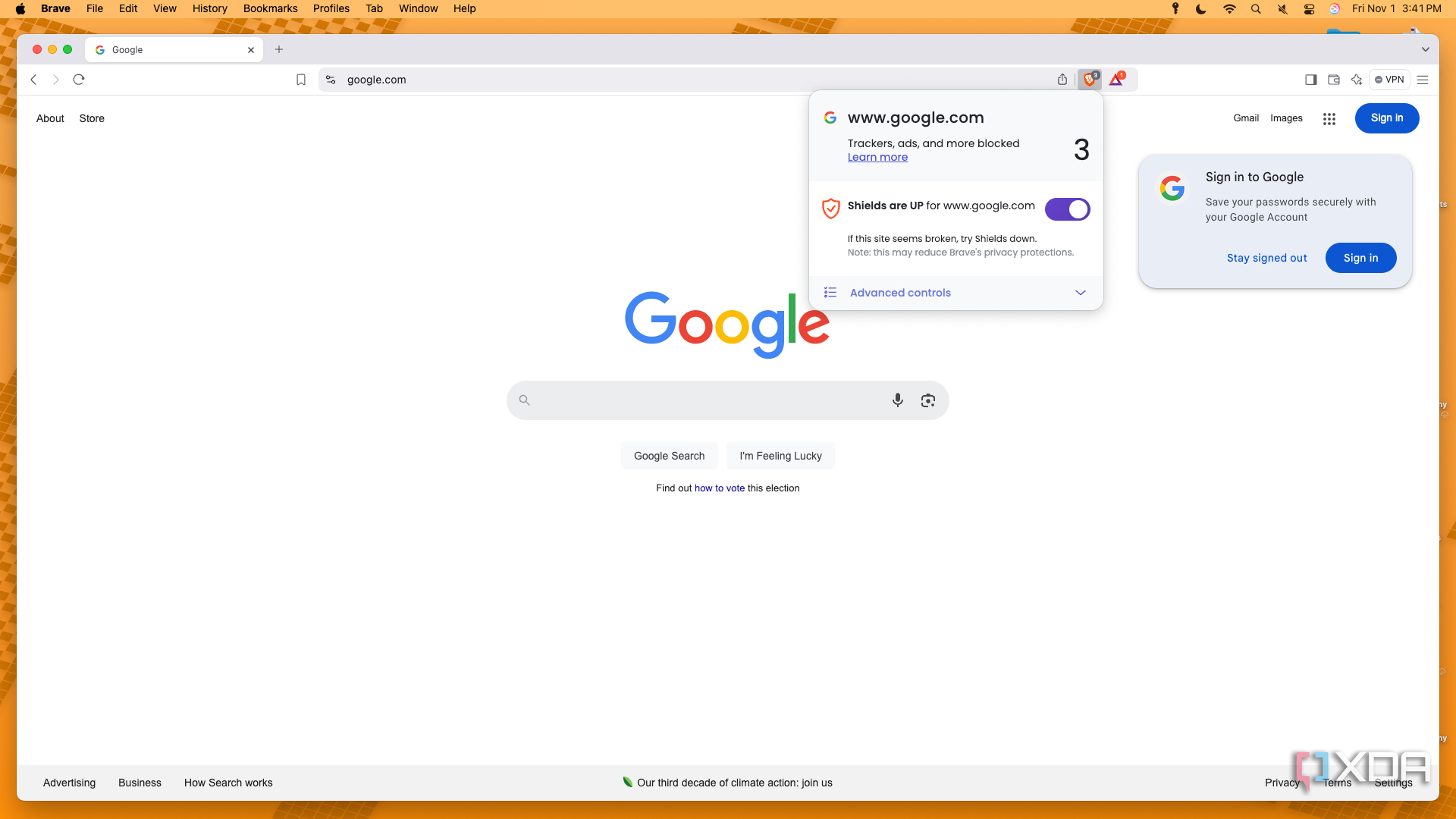 Brave identifying trackers on macOS.