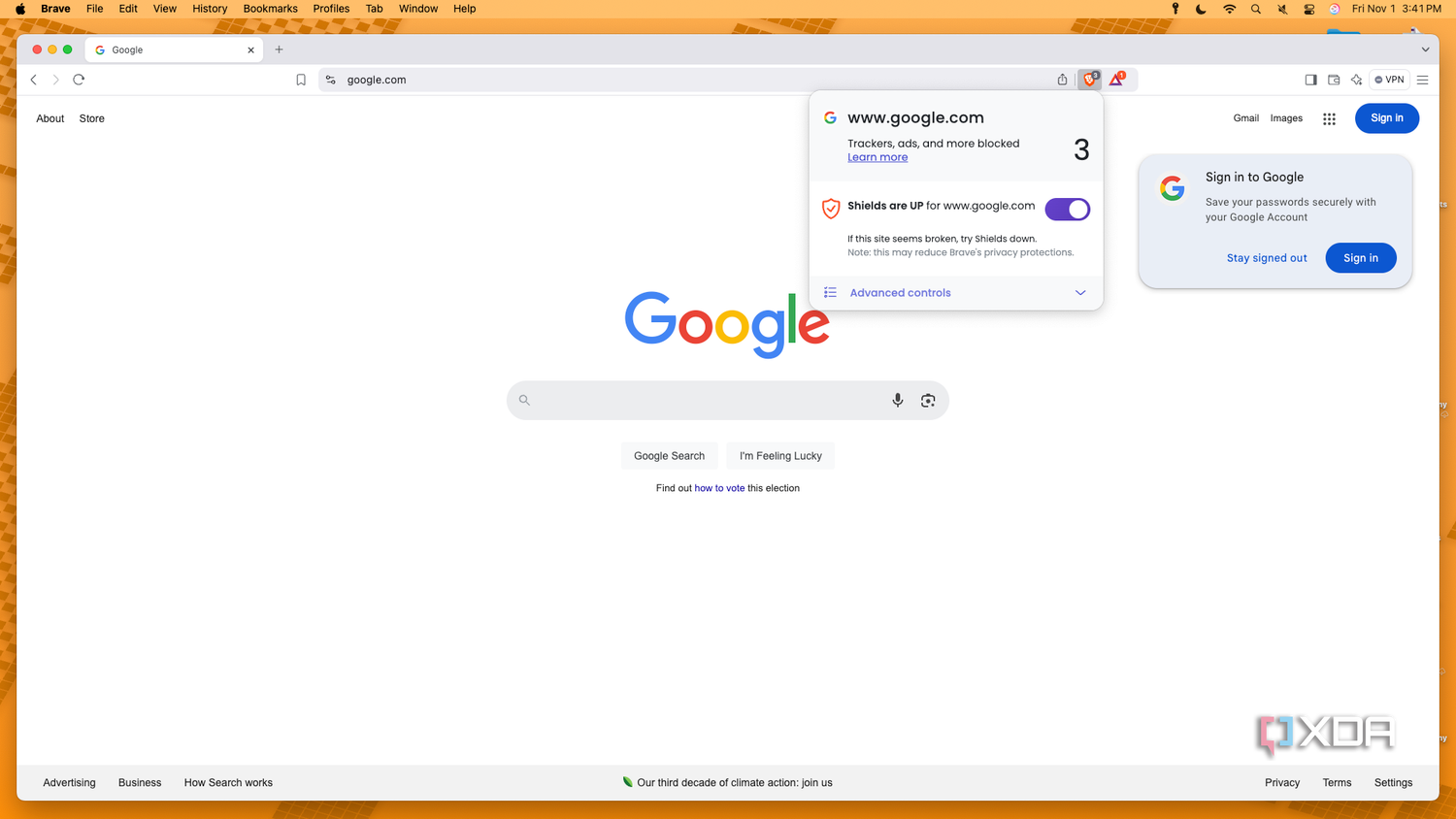 Brave identifying trackers on macOS.