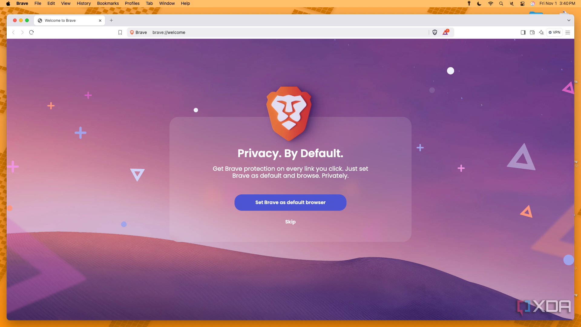 A screenshot of the Brave splash screen on macOS.